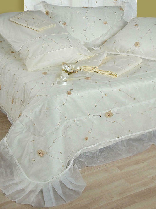 Viopros Bridal Sheets Set Super King 4 Pieces Ecru 240x260cm