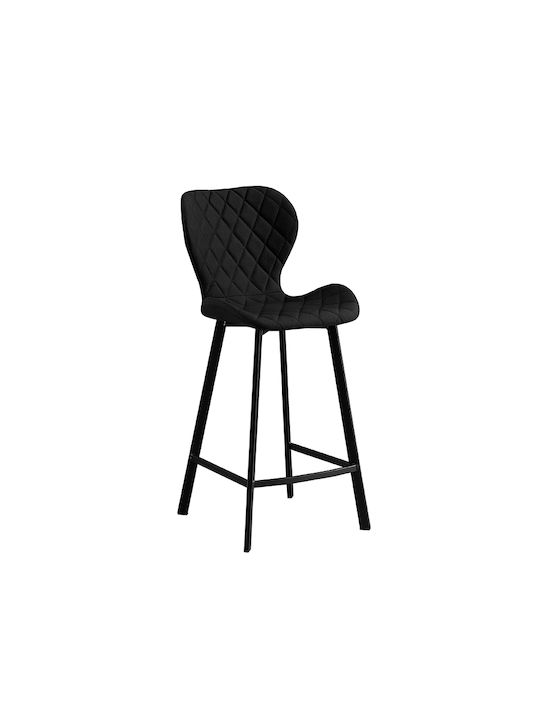 Stool Bar with Backrest Upholstered with Leatherette Martin Black 41x37x76cm