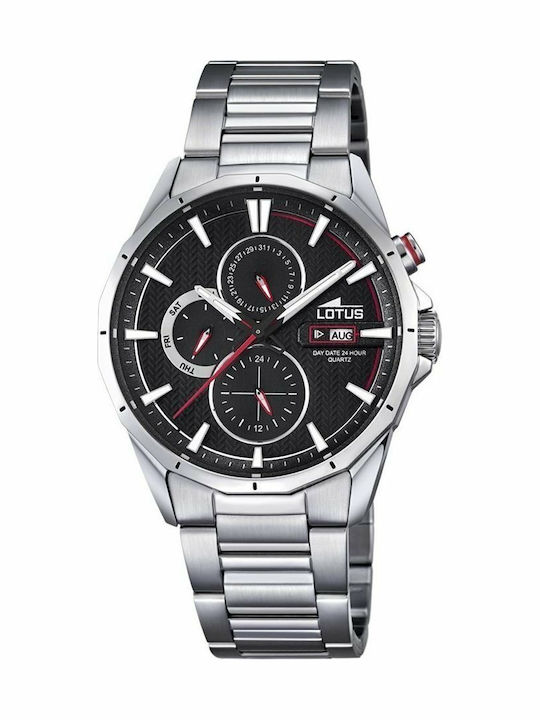 Lotus Watches Ceas Barbătesc Cronograf Baterie cu Brățară Din Metal Argintie