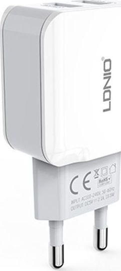 Ldnio Încărcător Fără Cablu cu 2 Porturi USB-A Albς (A2202)