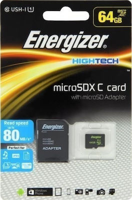 Energizer HighTech microSDXC 64GB Class 10 U1 UHS-I with Adapter