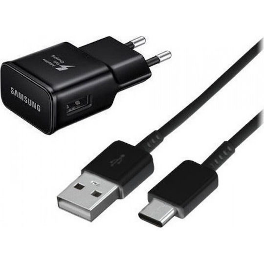 Samsung Φορτιστής με Θύρα USB-A και Καλώδιο USB-C 15W Μαύρος (EP-TA20EBE+EP-DG950CBE Bulk)
