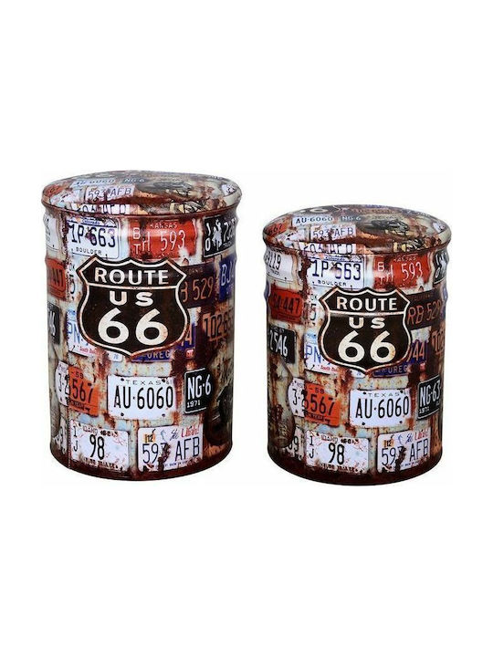 Stool For Living Room With Storage Space Upholstered with Leatherette Route 66 Multicolour 2pcs