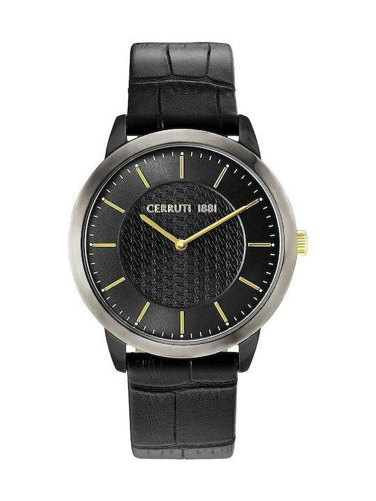 Cerruti Ανδρικό Ρολόι 41mm Μπαταρίας με Μαύρο Δερμάτινο Λουράκι