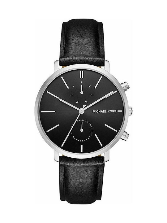 Michael Kors Jaryn Watch Chronograph Battery with Black Leather Strap