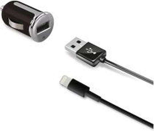 Celly Turbo Car Charger 2.4A Lightning Auto-Ladegerät 12W 2.4A mit einem Anschluss: 1xUSB mit Kabel Blitzschlag Schwarz Farbe