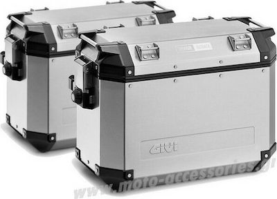 Givi Trekker Outback Aluminium Monokey Motorcycle Hard Side Case Set 37lt in Silver Colour