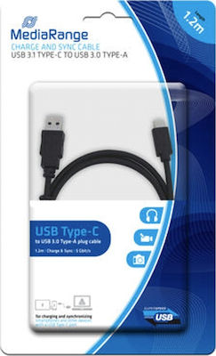 MediaRange Regular USB 3.1 Cable USB-C male - USB-A male Μαύρο 1.2m (MRCS160)