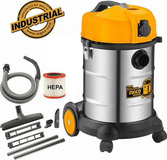 Ingco Staubsauger Flüssigkeiten / Feststoffe 1400W mit Kunststoff Behälter 30Es