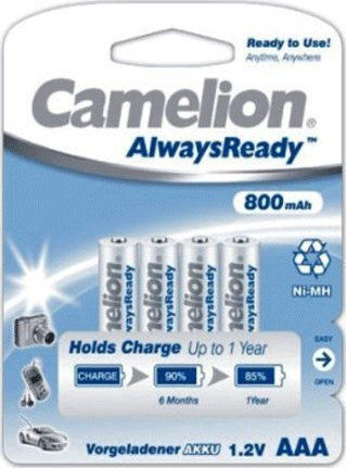 Camelion AlwaysReady Rechargeable Battery AAA Ni-MH 800mAh 1.2V 4pcs