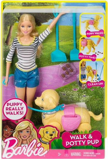 Barbie Walk & Potty Pup Σετ Κούκλας για 3+ Ετών