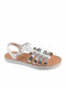 Fantasy Sandals 8003 Leder Damen Flache Sandalen in Silber Farbe S8003