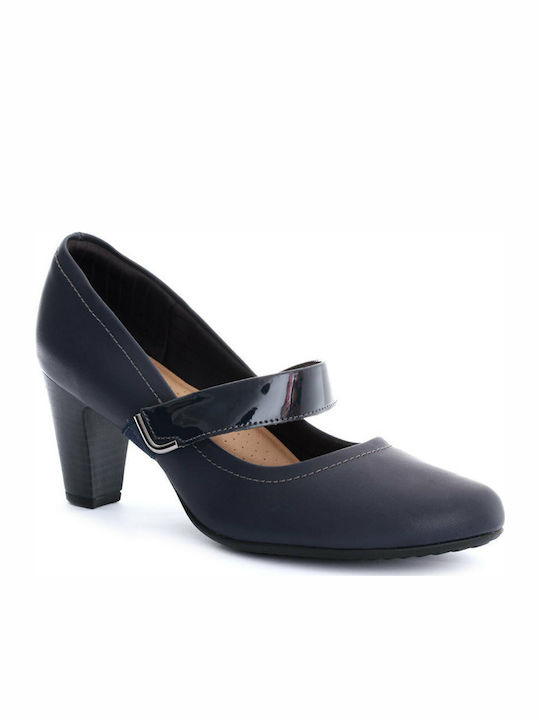 Piccadilly Anatomic Synthetic Leather Black Medium Heels with Strap