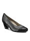 12-42022 Black Leder Pumps mit Chunky mittelhohem Absatz Schwarz