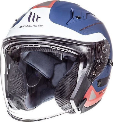 MT Avenue Crossroad Matt Pearl White/Dark Blue/Red Motorradhelm Jet ECE 22.05 1300gr MTH000KRA210