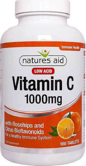 Natures Aid Vitamin C Βιταμίνη Low Acid για Ενίσχυση του Ανοσοποιητικού, τo Δέρμα & Αντιοξειδωτική δράση 1000mg 180 ταμπλέτες