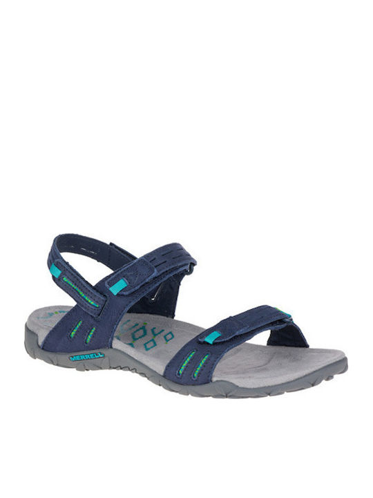 Leather Women's Flat Sandals Anatomic in Navy Blue Color
