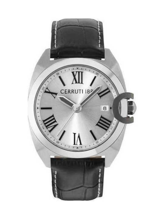 Cerruti Ανδρικό Ρολόι 44mm Μπαταρίας με Μαύρο Δερμάτινο Λουράκι