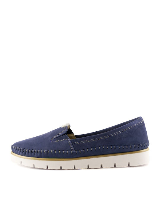 Boxer Leather Women's Loafers in Navy Blue Color