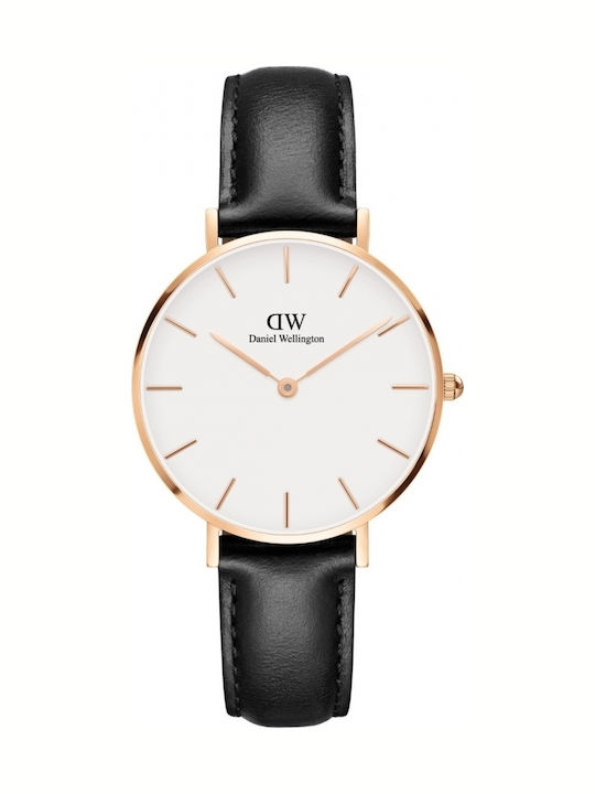 Daniel Wellington Classic Petite Sheffield Women's Watch with Black Leather Strap