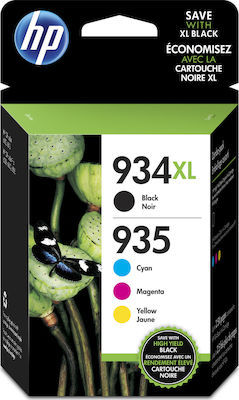 HP 935XL/934XL Pack of 4 InkJet Printer Inks Yellow / Cyan / Magenta / Black (X4E14AE)