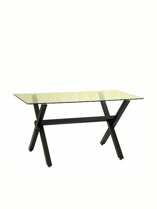 C291 Table Dining Room with Glass Surface Glass / Black Wood 140x80x75cm