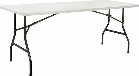 Outdoor Dinner Foldable Table with Plastic Surface and Metal Frame White 180x74x74cm