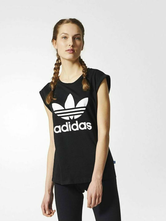 Adidas Trefoil Αμάνικη Γυναικεία Μπλούζα Μαύρη