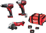 Milwaukee SET3BPPAG-643B Set Angle Wheel & Impact Drill Driver & Impact Screwdriver 18V with 3 4Ah - 6Ah Batteries and Case