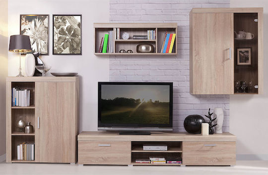 Damis Wand Wohnzimmer Vitrine aus MDF mit Glas Sonoma 90.5x35x113.5cm