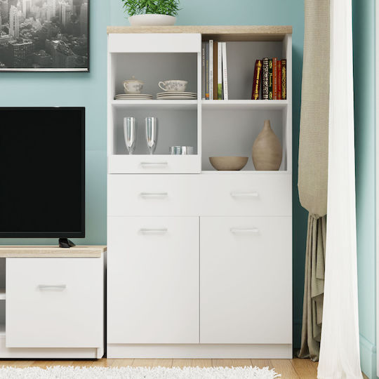 Top Mix Bodenstehende Wohnzimmer-Vitrine aus weißer Spanplatte 80x33x145cm