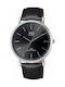 Q&Q Watch Battery with Black Leather Strap QZ02J302