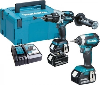 Makita Set Mașină de găurit cu impact & Șurubelniță cu impact 18V cu 3 baterii 5Ah și husă