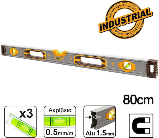 Ingco HSL38080M Nivel de spirit Din aluminiu Magnetic 80buc cu 3 Ochiuri