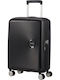 American Tourister Soundbox Spinner Expandable Cabin Hard Suitcase Bass Black with 4 Wheels Height 55cm