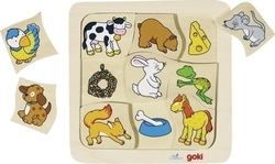 Holz Kinder Steckpuzzle Tiere und Essen für 2+ Jahre 9pcs Goki Holz Kinder Steckpuzzle Tiere und Essen für 2+ Jahre 9pcs Goki