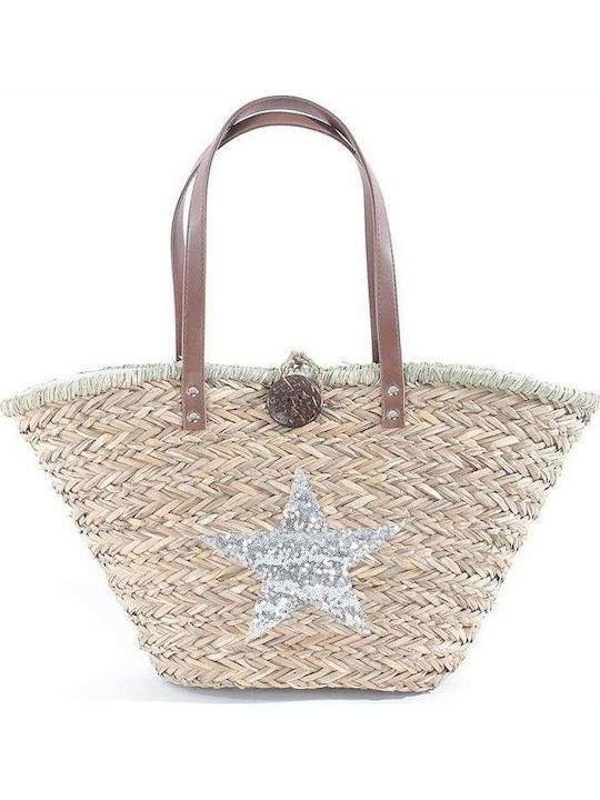 Ble Resort Collection Straw Beach Bag with design Star Beige 5-42-367-0003