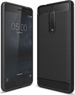 Forcell Tpu Carbon Fiber Brushed Umschlag Rückseite Silikon Schwarz (Nokia 5)