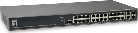 Level One GEP-2682 Managed L3 PoE+ Switch with 24 Gigabit (1Gbps) Ethernet Ports and 2 SFP Ports