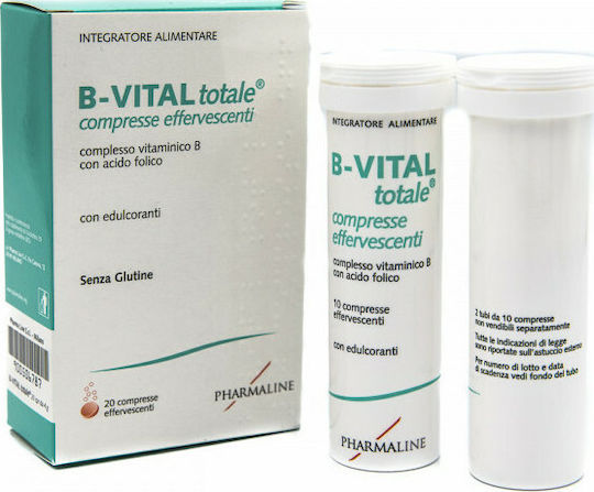 Pharmaline B-Vital Totale Complex Βιταμίνη για Ενέργεια, Ενίσχυση του Ανοσοποιητικού & το Νευρικό Σύστημα 20 αναβράζοντα δισκία