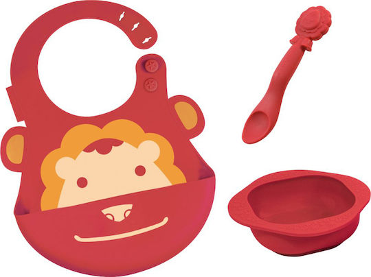 Marcus & Marcus Feeding Set Lion cub made of Silicone Red 3pcs for 6+ months