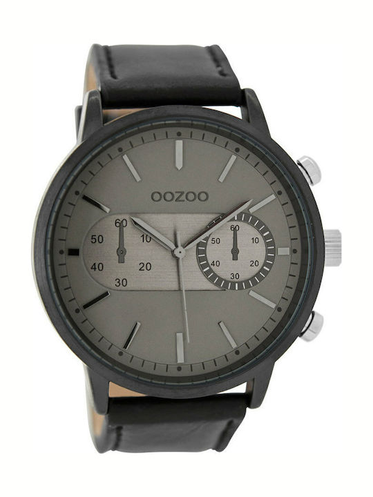 Oozoo Timepieces Xxl Мъжки Часовник 48mm Хронограф На Батерия С Черна Кожена Каишка