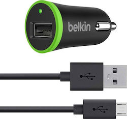 Belkin Φορτιστής Αυτοκινήτου Μαύρος Συνολικής Έντασης 2.4A με μία Θύρα USB μαζί με Καλώδιο Micro-USB