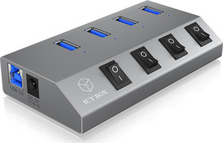 Icy Box USB 3.0 Hub 4 Θυρών με σύνδεση USB-A & Θύρα Φόρτισης και Εξωτερική Παροχή Ρεύματος Ασημί