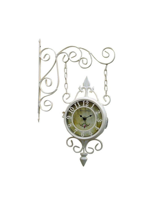 Inart station Antique Wall Clock Metallic White 26x46cm