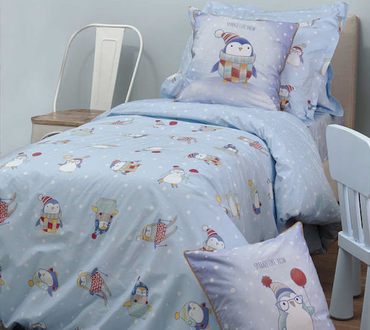 Kentia Penguin Set Kids Duvet Cover Single with Pillowcase Cotton Blue 160x240cm