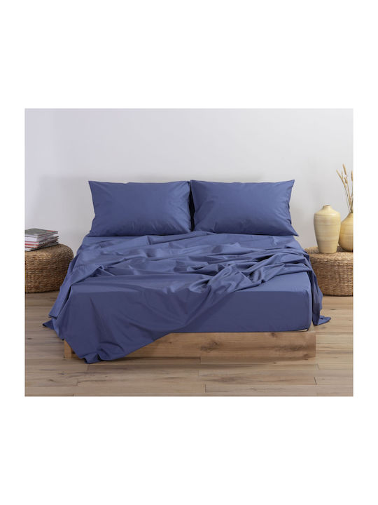 Nef-Nef Basic Super Double Bed Sheet with Rubber Band 160x200x30cm Indigo
