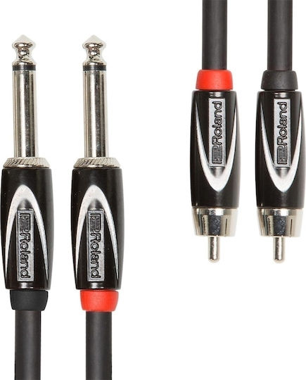 Roland Black Series Kabel 2x 6,3mm Stecker - 2x RCA-Stecker 1m Schwarz (RCC-3-2R28)