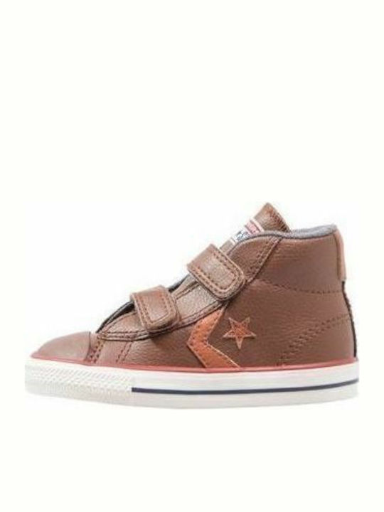 Chuck Taylor All Star Star Player Kids Sneakers High with Hoop & Loop Closure Brown