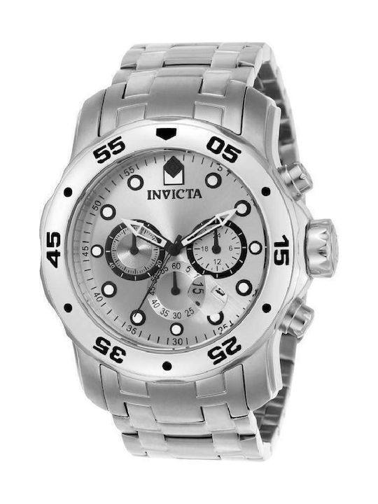 Invicta Pro Diver Watch Chronograph Battery with Silver Metal Bracelet